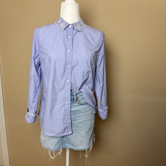 J Crew Perfect Shirt with eyelet Trim Size 8 - Picture 1 of 11